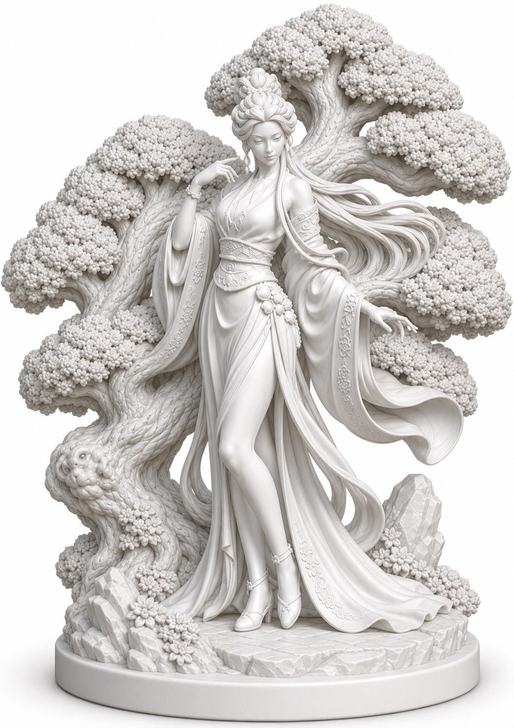 Sakura Spirit Goddess Statue, Cherry Blossom Figurine, Japanese Fantasy Decor, Ethereal Maiden Sculpture