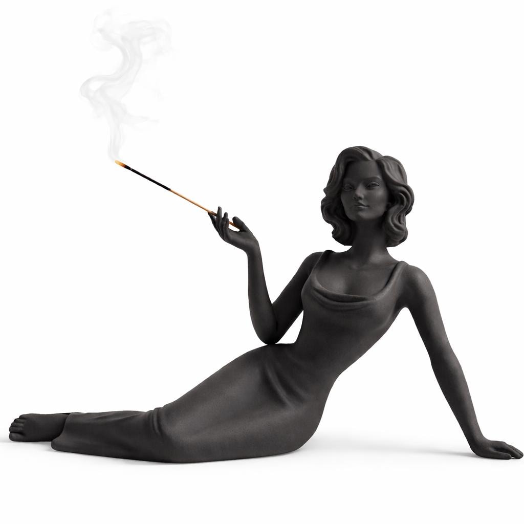 Reclining Woman Incense Holder, Minimalist Beige Sculpture, Meditation Zen Decor