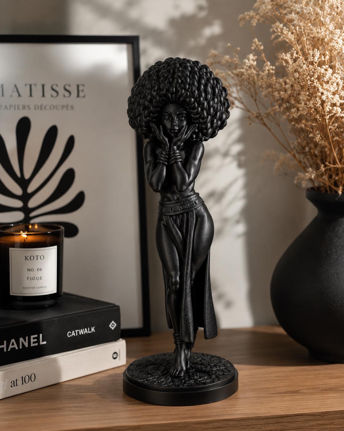 Afro Girl Statue, Modern Feminine Sculpture, Elegant Black Art Home Accent