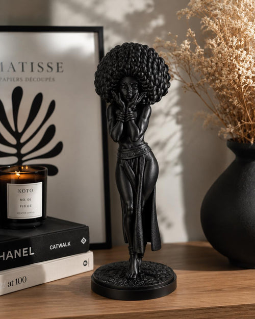 Afro Girl Statue, Modern Feminine Sculpture, Elegant Black Art Home Accent