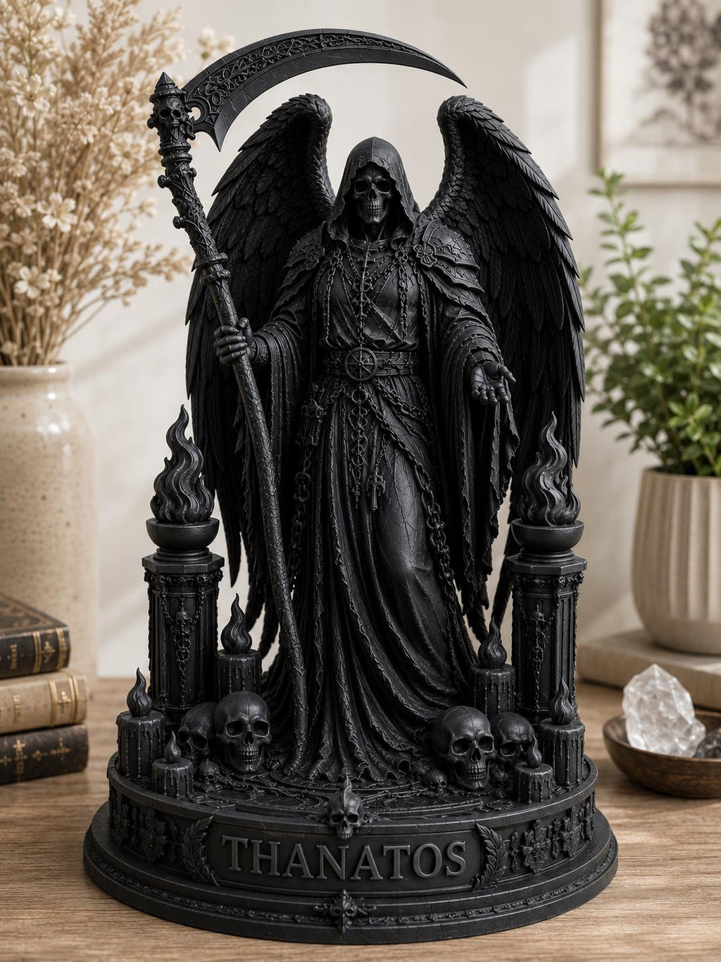 Thanatos Statue, Grim Reaper, Gothic Angel, Dark Fantasy Sculpture