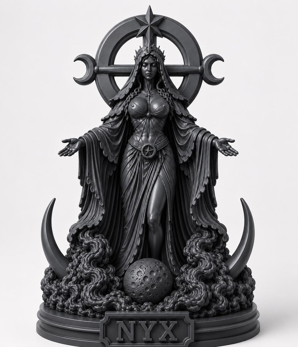 Nyx Goddess Statue, Greek Mythology Night Decor, Gothic Altar Figurine, Witchy Moon Sculpture