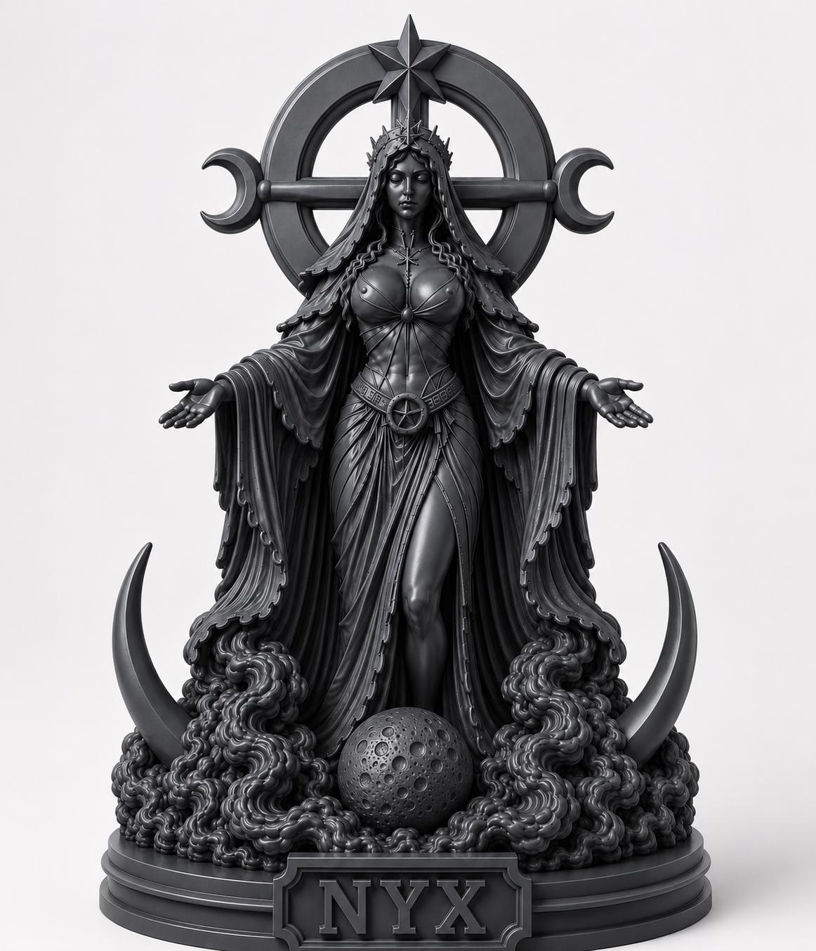 Nyx Goddess Statue, Greek Mythology Night Decor, Gothic Altar Figurine, Witchy Moon Sculpture
