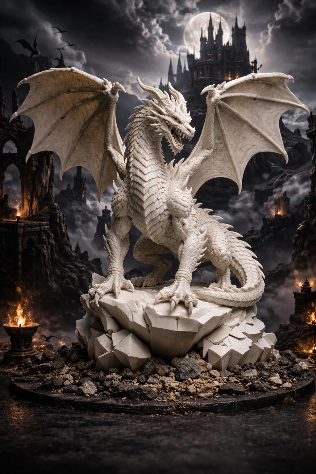 Dragon Statue, Fantasy Gothic Mythical Creature Sculpture