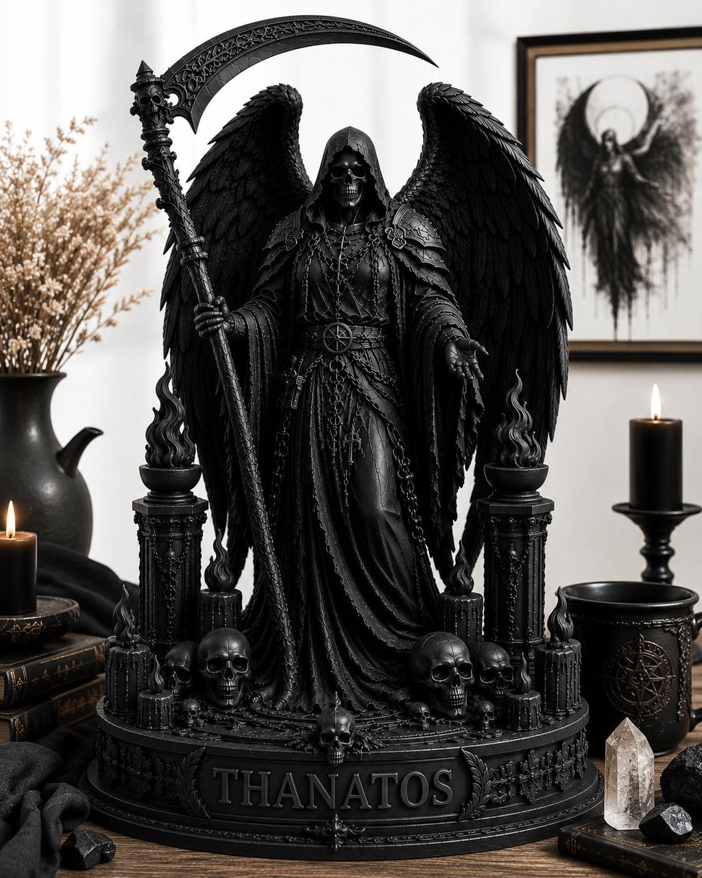 Thanatos Statue, Grim Reaper, Gothic Angel, Dark Fantasy Sculpture