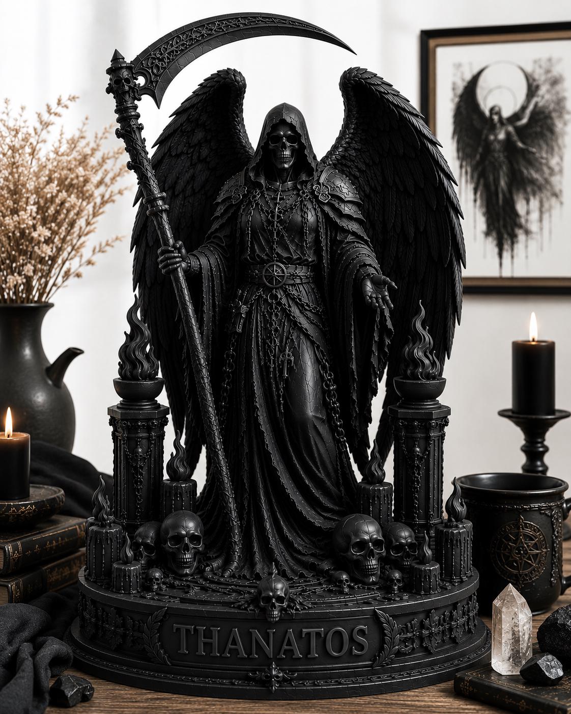 Thanatos Statue, Grim Reaper, Gothic Angel, Dark Fantasy Sculpture