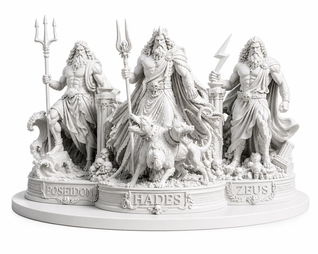 Greek Gods Statue Set: Zeus, Poseidon, Hades Mythology Sculpture – Gothic Home Decor