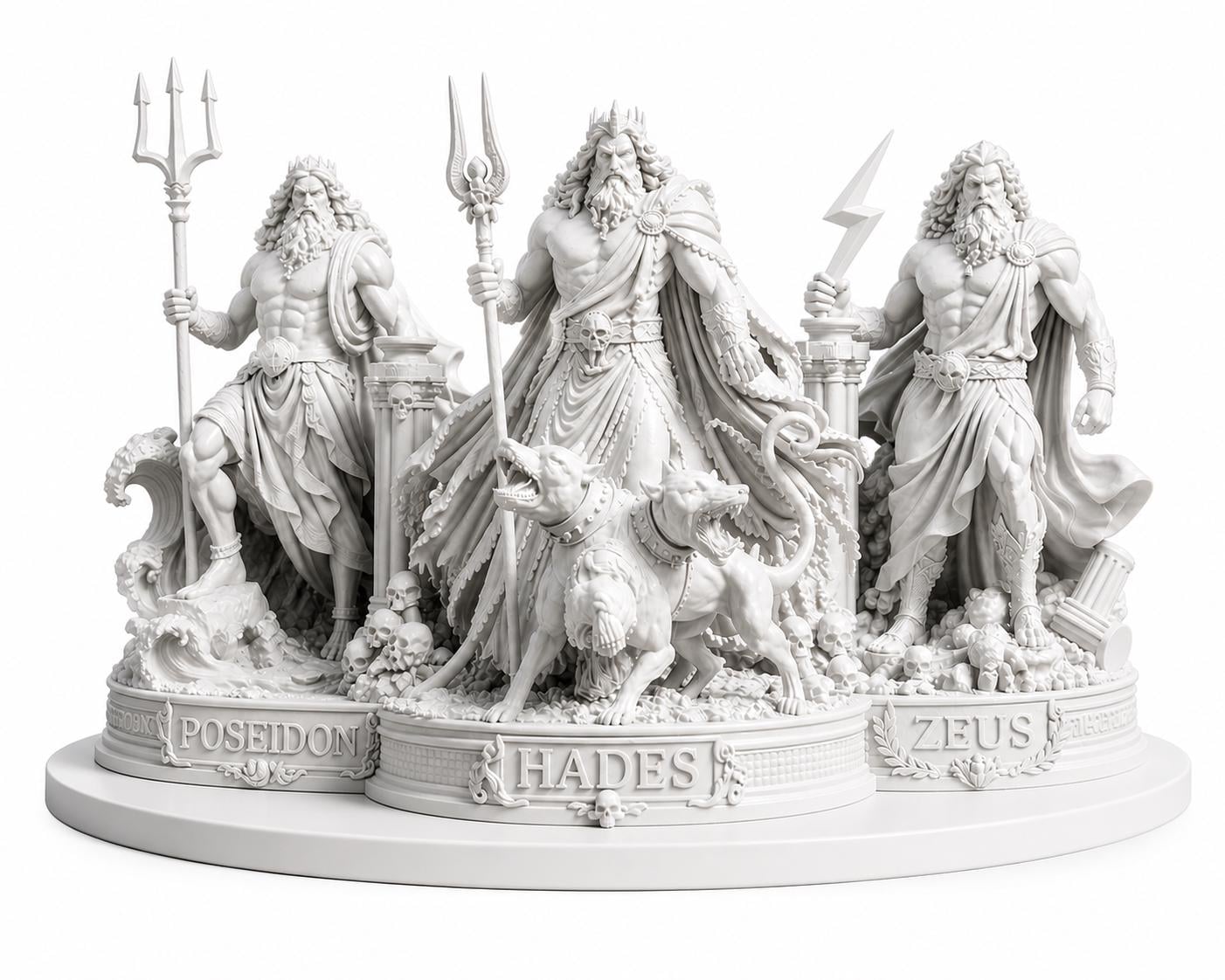 Greek Gods Statue Set: Zeus, Poseidon, Hades Mythology Sculpture – Gothic Home Decor