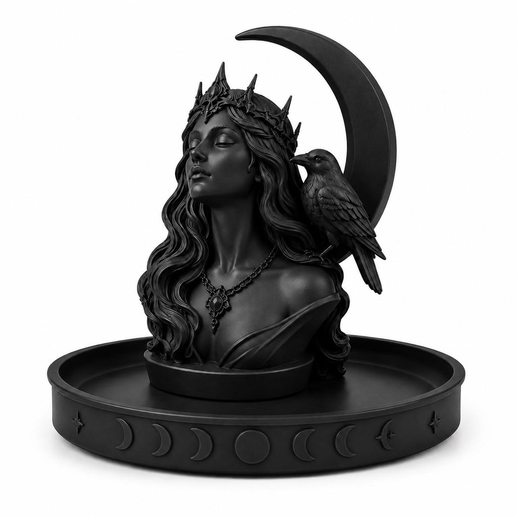 Gothic Moon Goddess Raven Tray, Witchy Jewelry Dish, Celestial Altar Organizer