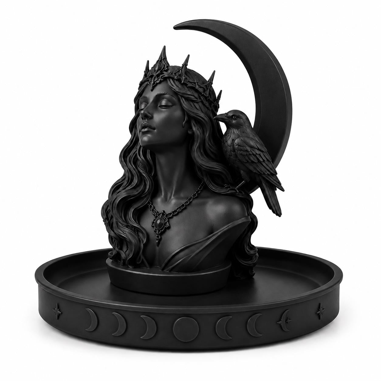 Gothic Moon Goddess Raven Tray, Witchy Jewelry Dish, Celestial Altar Organizer