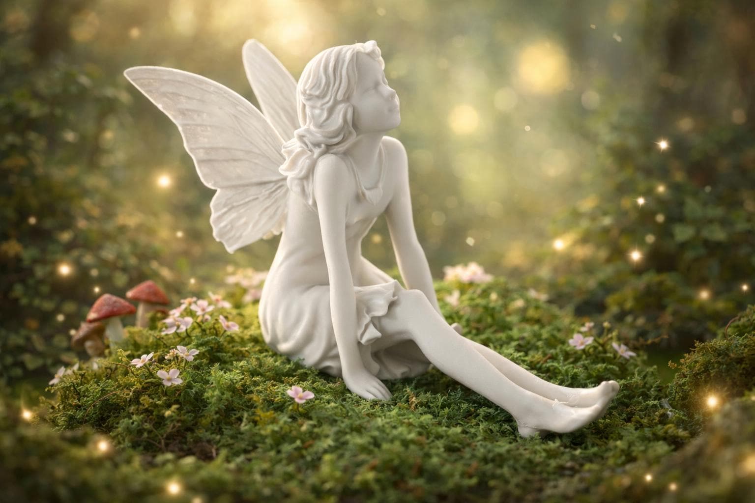 Fairy Garden Statue, Mossy Base, Enchanted Terrarium Decor, Cottagecore Figurine