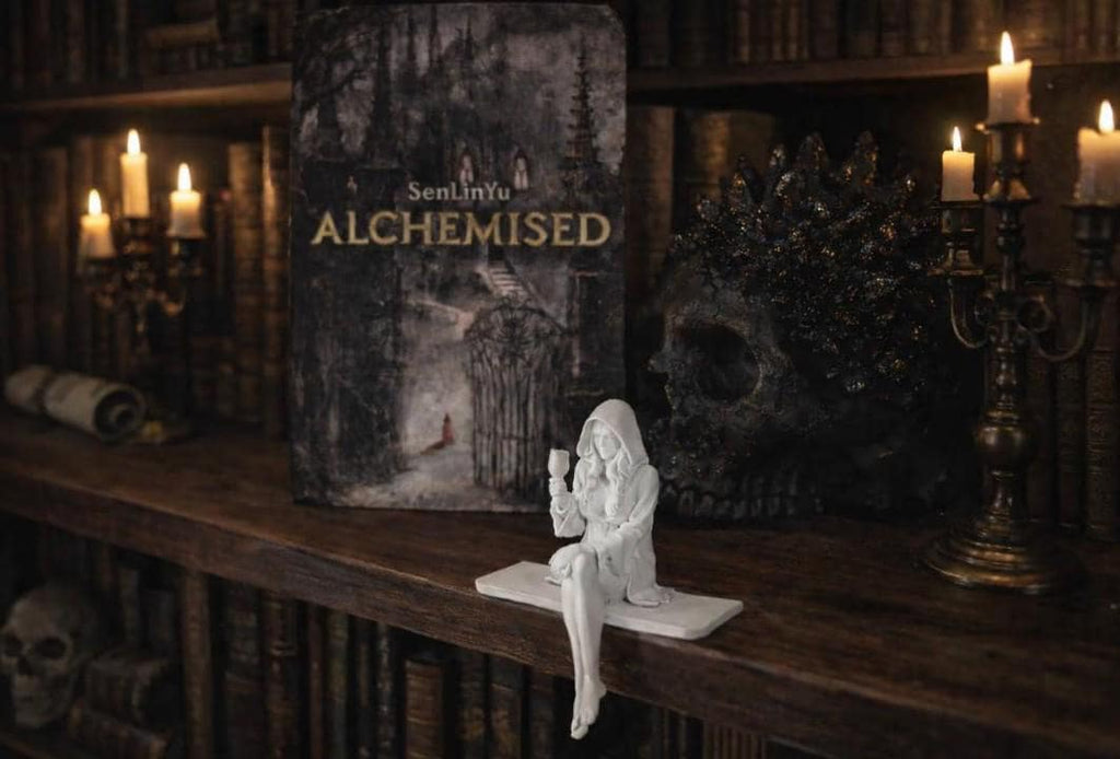 Gothic Book Nook Figurine, Dark Academia Shelf Decor, Fantasy Reader Statue