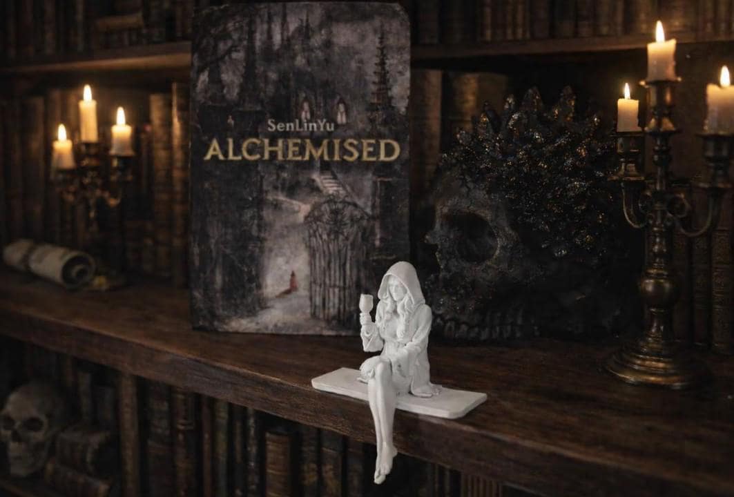 Gothic Book Nook Figurine, Dark Academia Shelf Decor, Fantasy Reader Statue