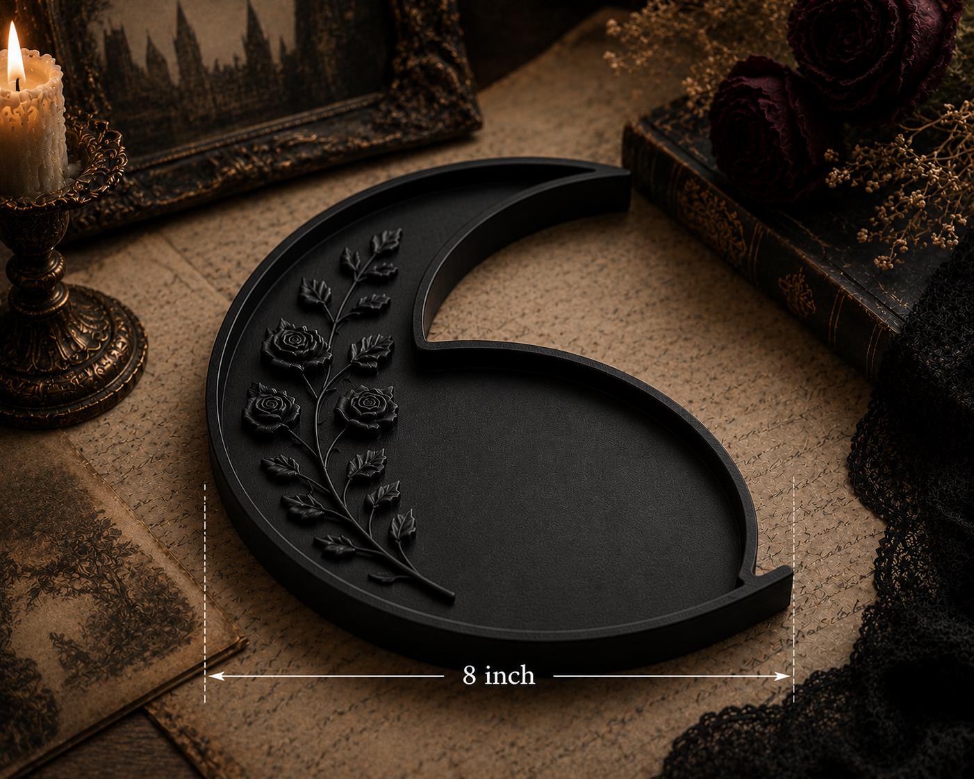 Gothic Crescent Moon Tray, Victorian Jewelry Dish, Raven Altar Organizer
