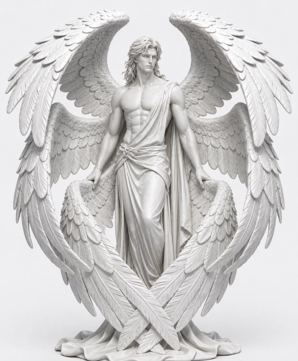 Guardian Angel Sculpture – White Male Winged Figurine, Celestial Home Decor