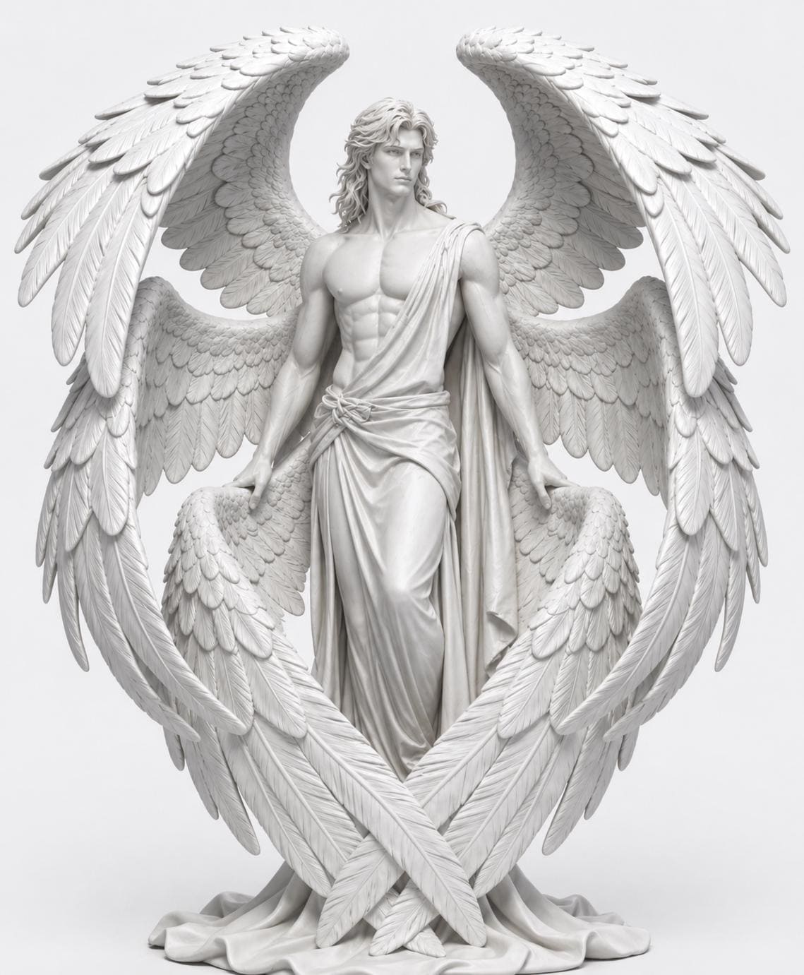 Guardian Angel Sculpture – White Male Winged Figurine, Celestial Home Decor