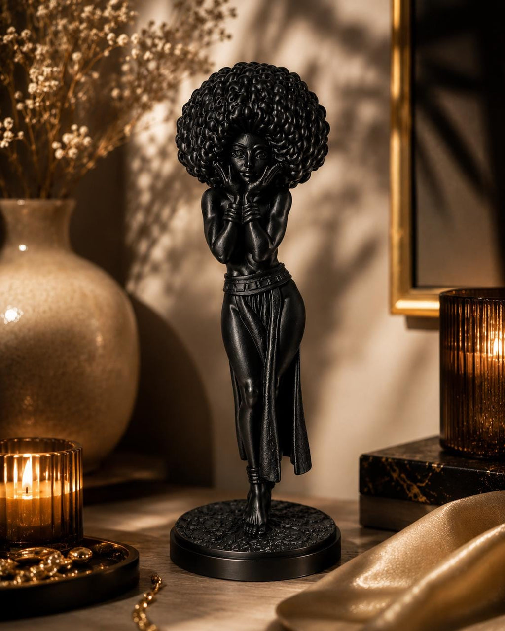 Afro Girl Statue, Modern Feminine Sculpture, Elegant Black Art Home Accent