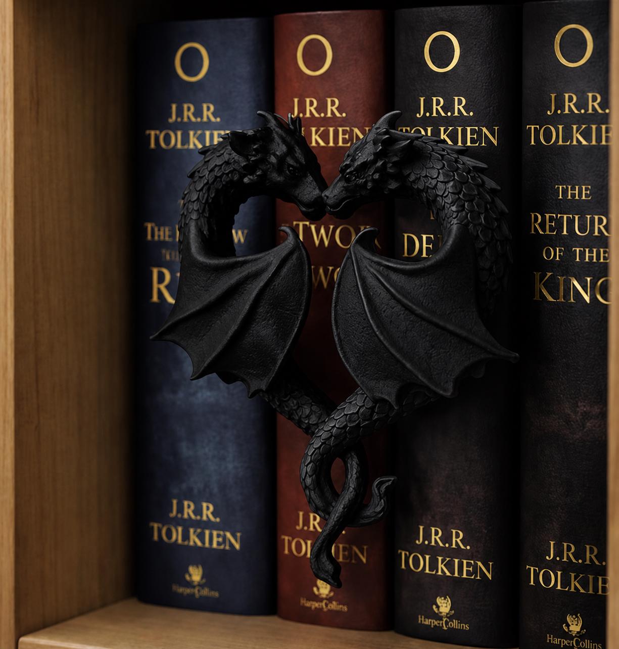 Dragon Book Nook, Black and White Dragon Bookshelf Insert, Fantasy Dragon Shelf Decor, LOTR Inspired Library Decor, Dragon Lover Gift