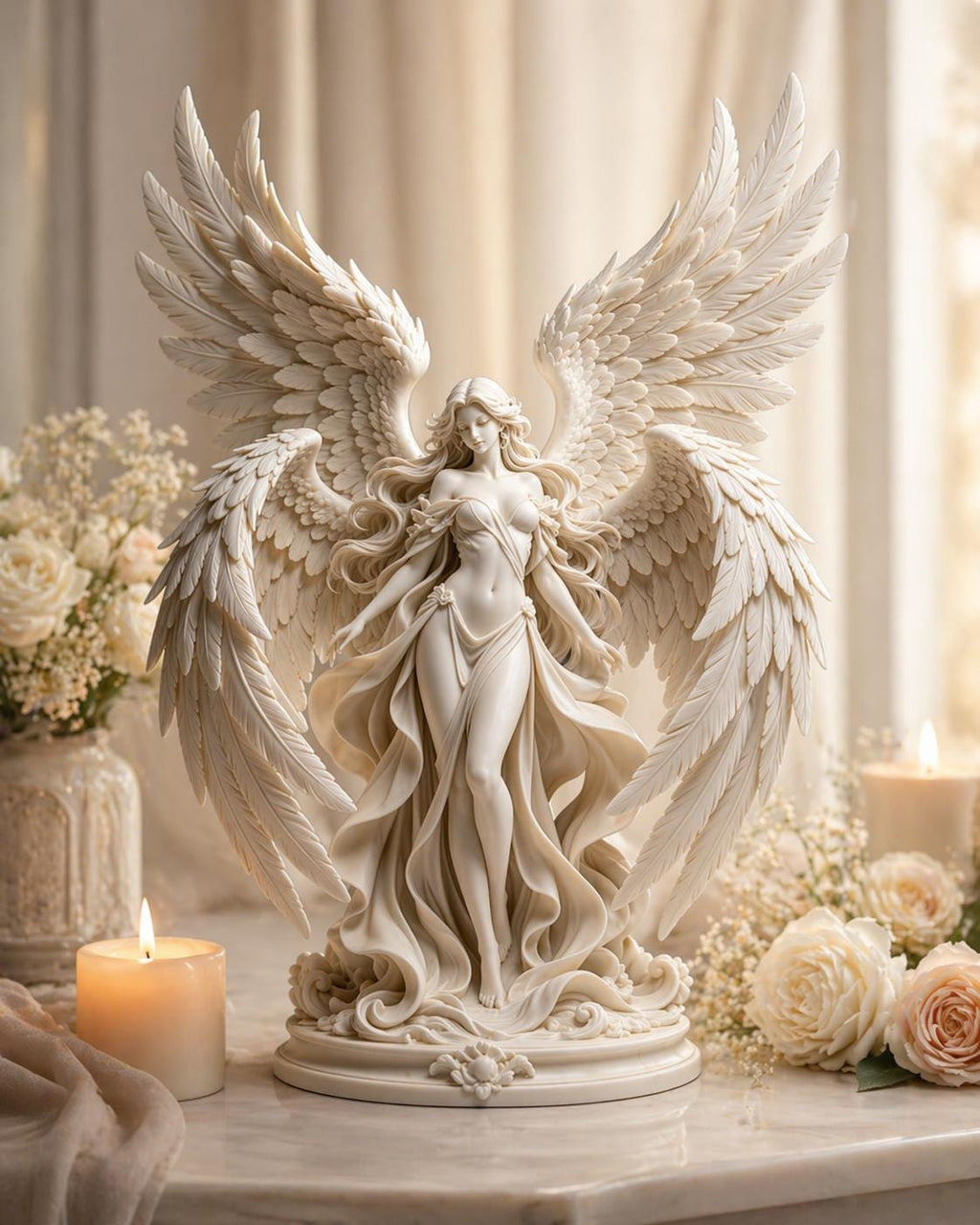 Guardian Archangel Angel Statue, Gothic Meditation Sculpture, Fantasy Spiritual Decor