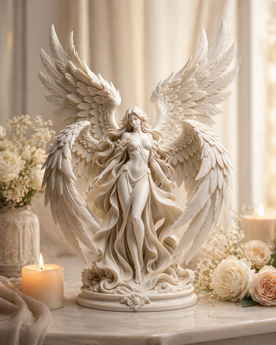 Guardian Archangel Angel Statue, Gothic Meditation Sculpture, Fantasy Spiritual Decor