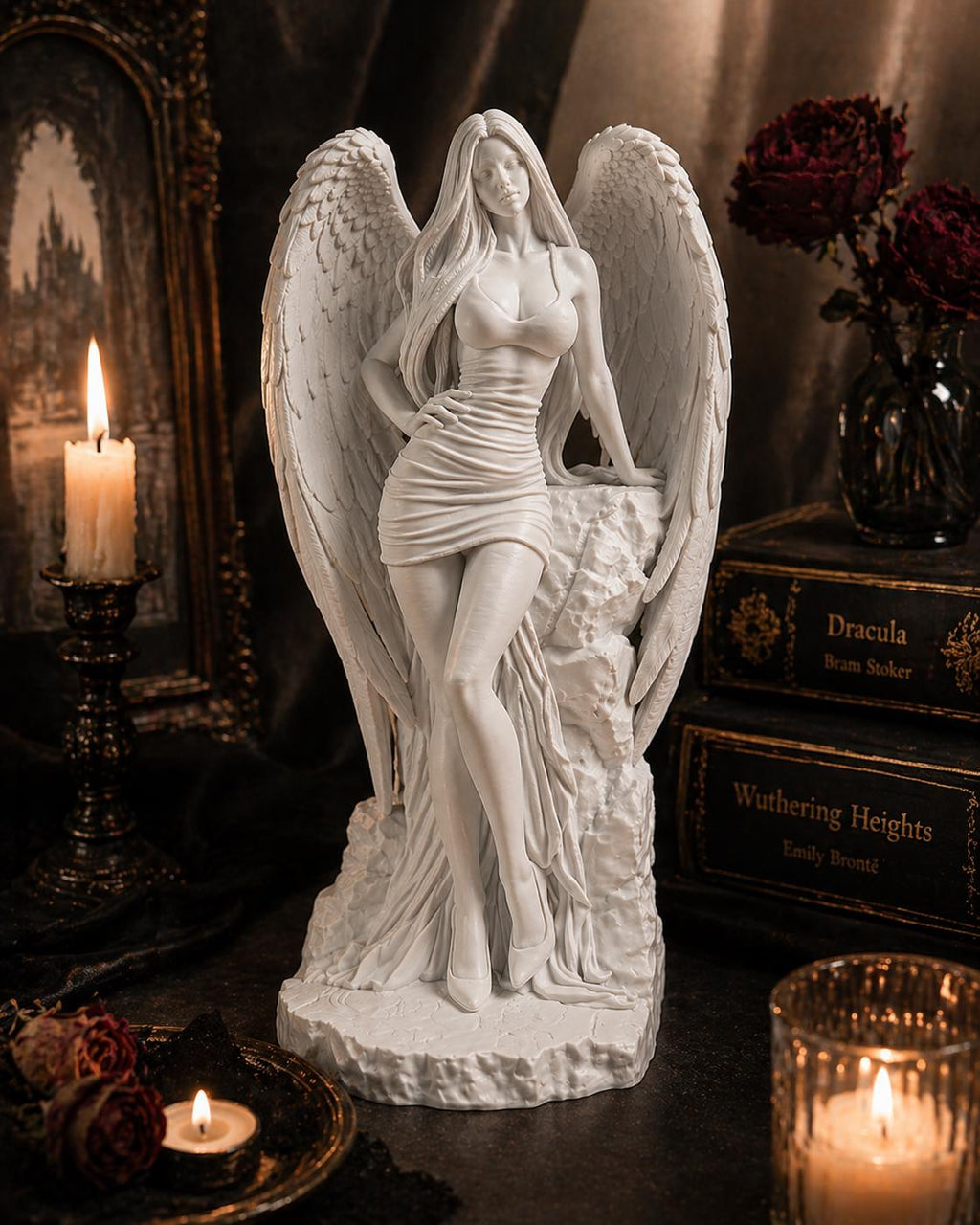 Gothic Angel Statue, Dark Fantasy Sculpture