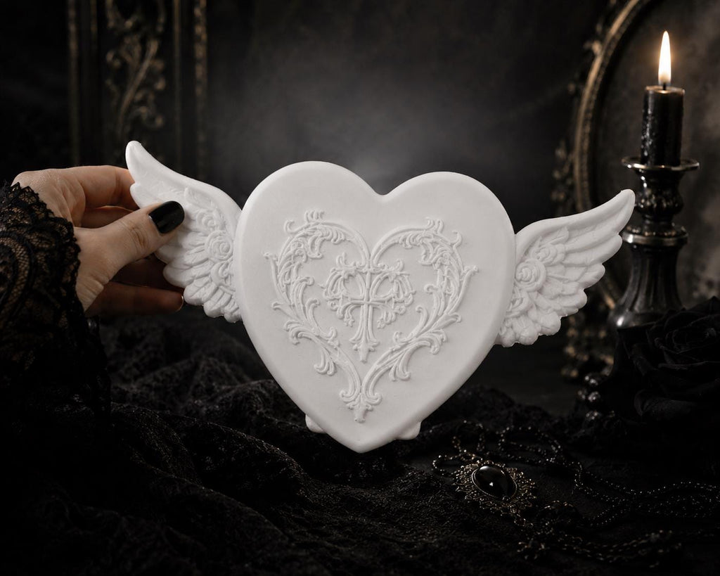 Gothic Angel Heart Jewelry Box, Winged Heart Trinket, Romantic Vanity Decor, Victorian Keepsake