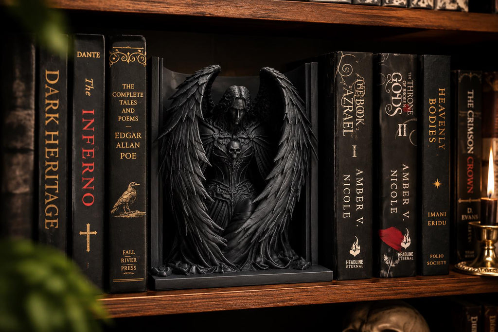 Dark Angel Book Nook, Gothic Fallen Statue, Dark Academia Shelf Decor