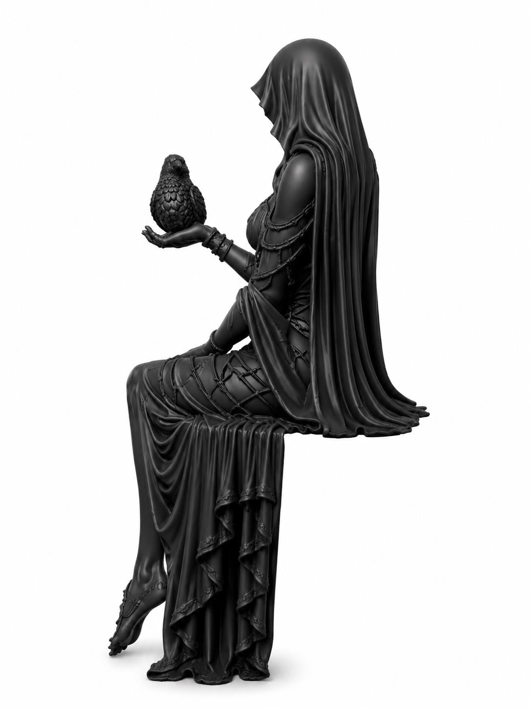 Gothic Raven Shelf Sitter Statue, Dark Feminine Reaper Figurine, Witchy Bookshelf Decor