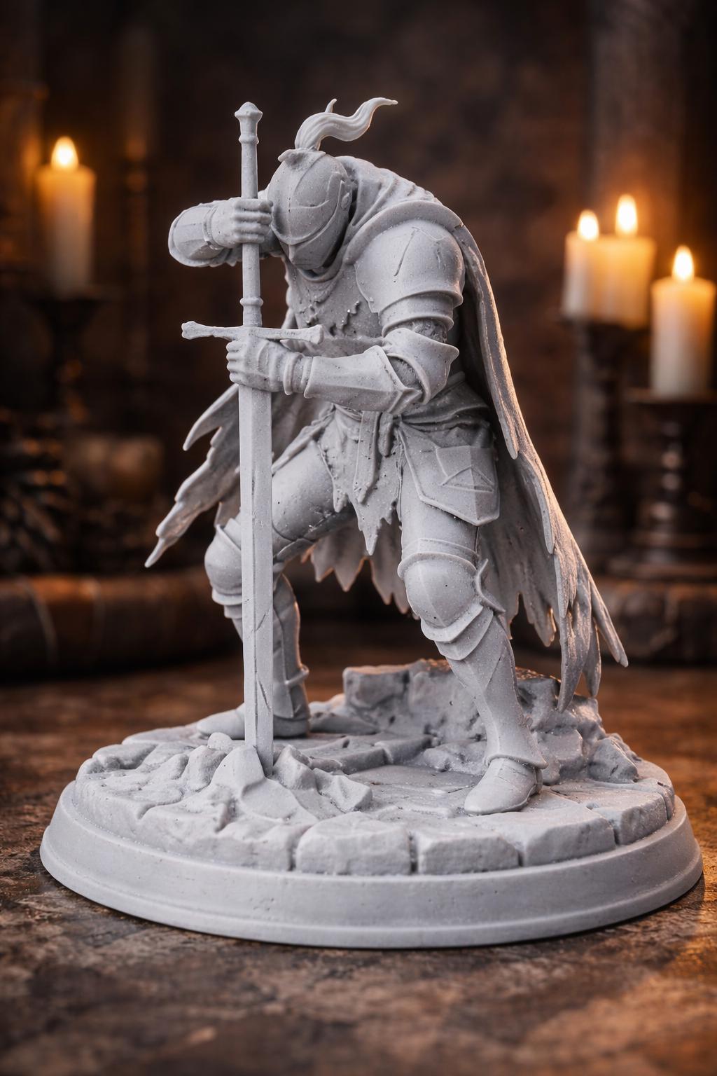 Resting Knight Greatsword Statue, Dark Fantasy Warrior Sculpture