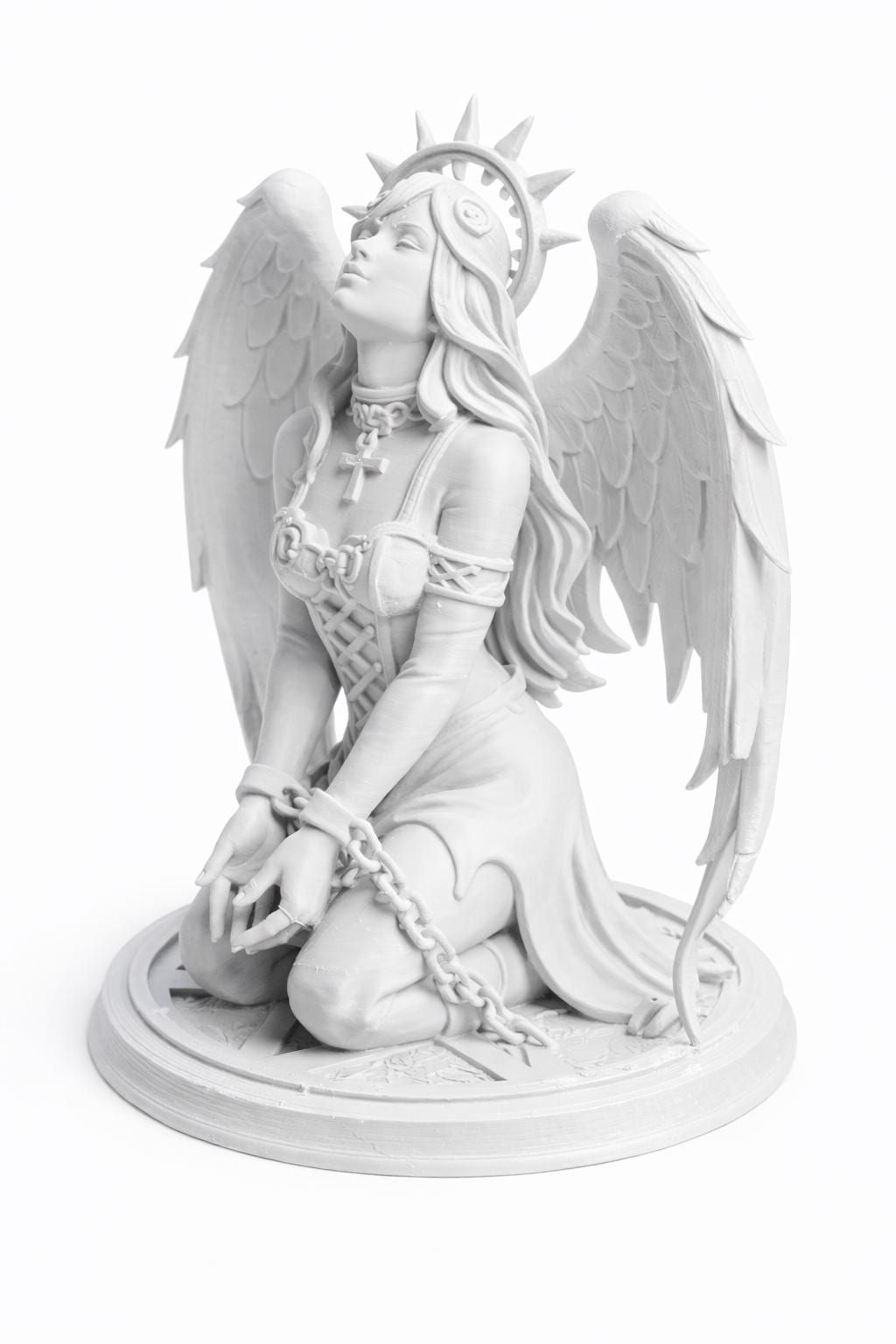 Fallen Angel Statue with Chains, Gothic Sculpture, Dark Fantasy Decor, Winged Figurine