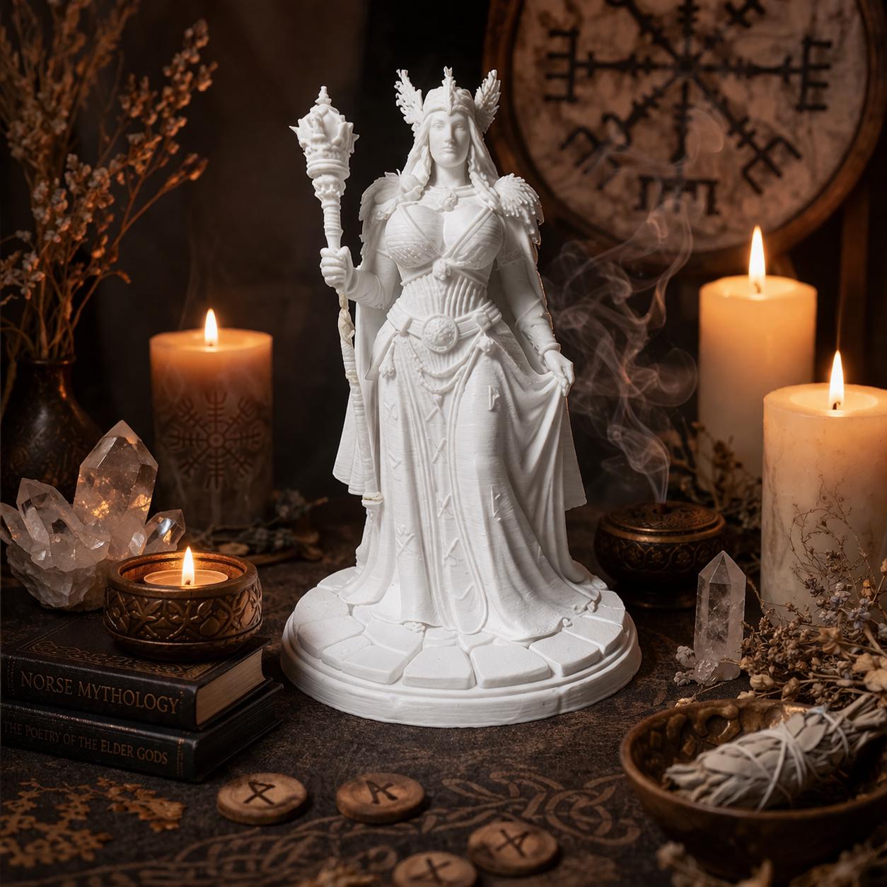 Norse Goddess Frigg Statue, White Divine Feminine Altar Decor, Nordic Mythology Home Statue