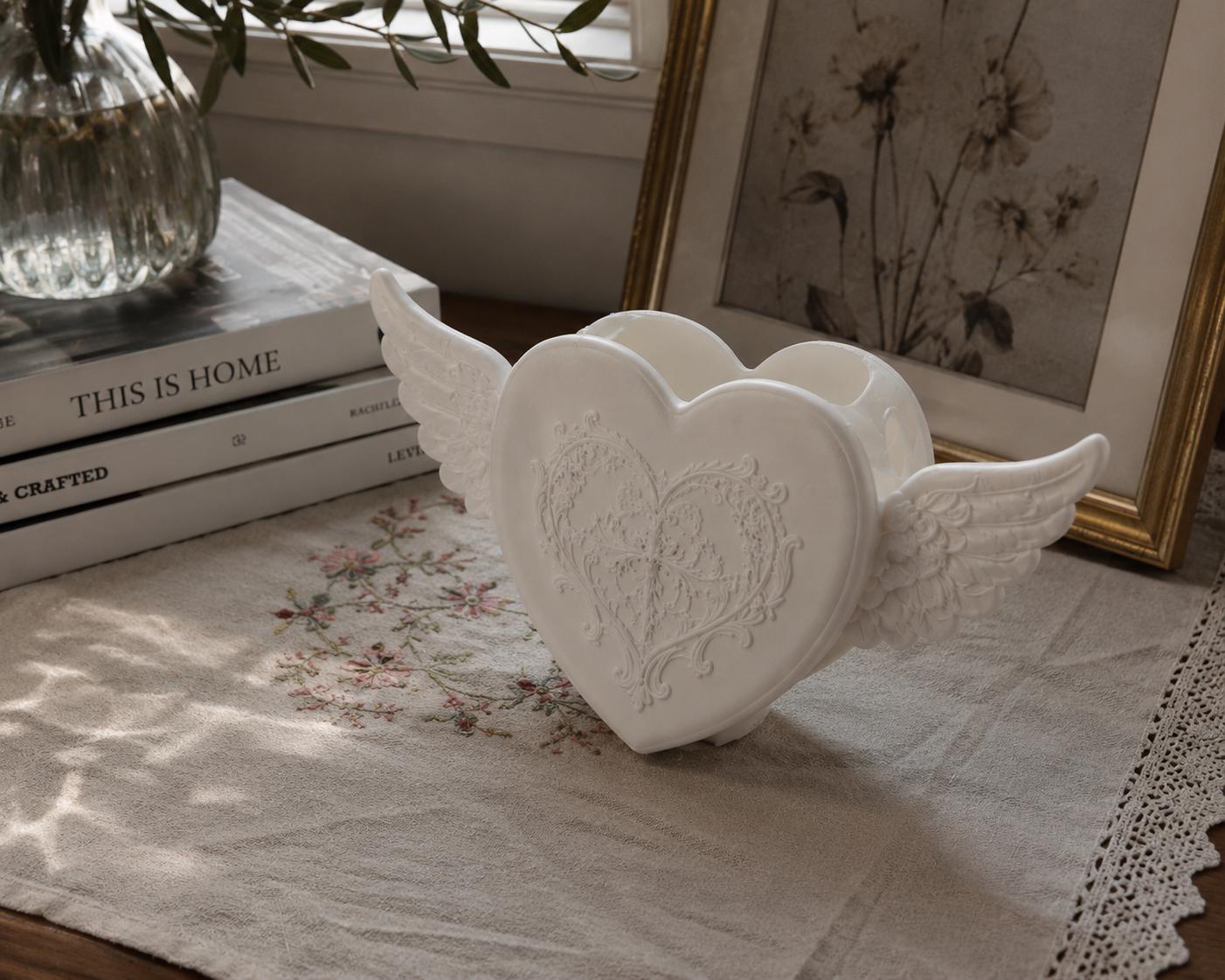 Gothic Angel Heart Jewelry Box, Winged Heart Trinket, Romantic Vanity Decor, Victorian Keepsake