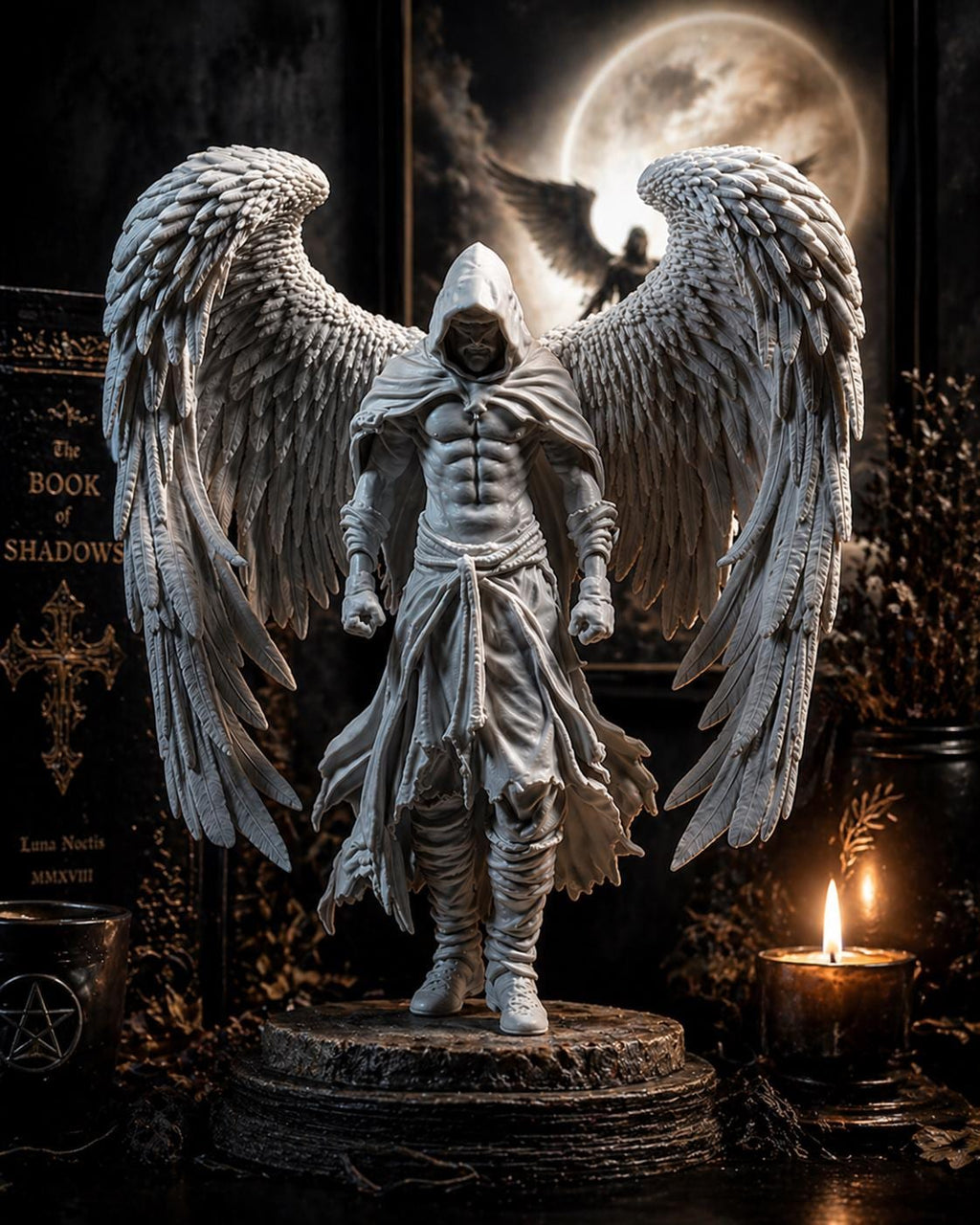 Dark Angel Statue, Hooded Winged Sculpture, Gothic Fantasy Decor