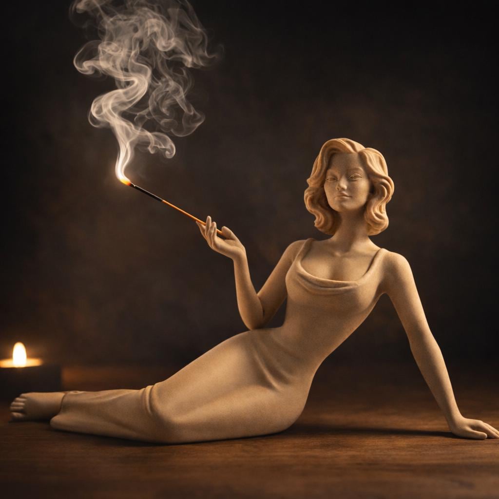 Reclining Woman Incense Holder, Minimalist Beige Sculpture, Meditation Zen Decor