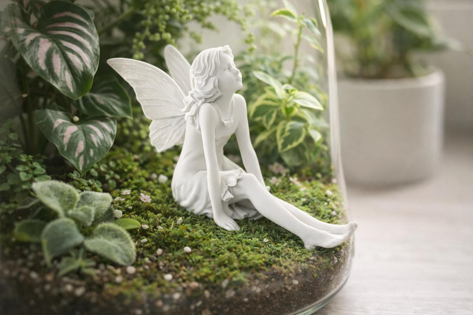 Fairy Garden Statue, Mossy Base, Enchanted Terrarium Decor, Cottagecore Figurine