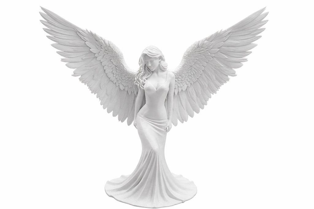White Angel Statue, Gothic Winged Goddess Sculpture