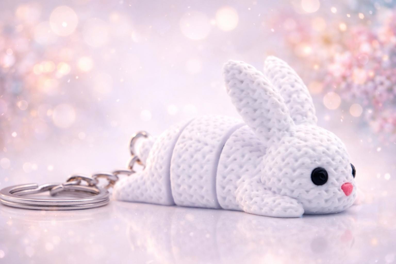 Articulated Bunny Keychain, Minimalist White Rabbit Bag Charm