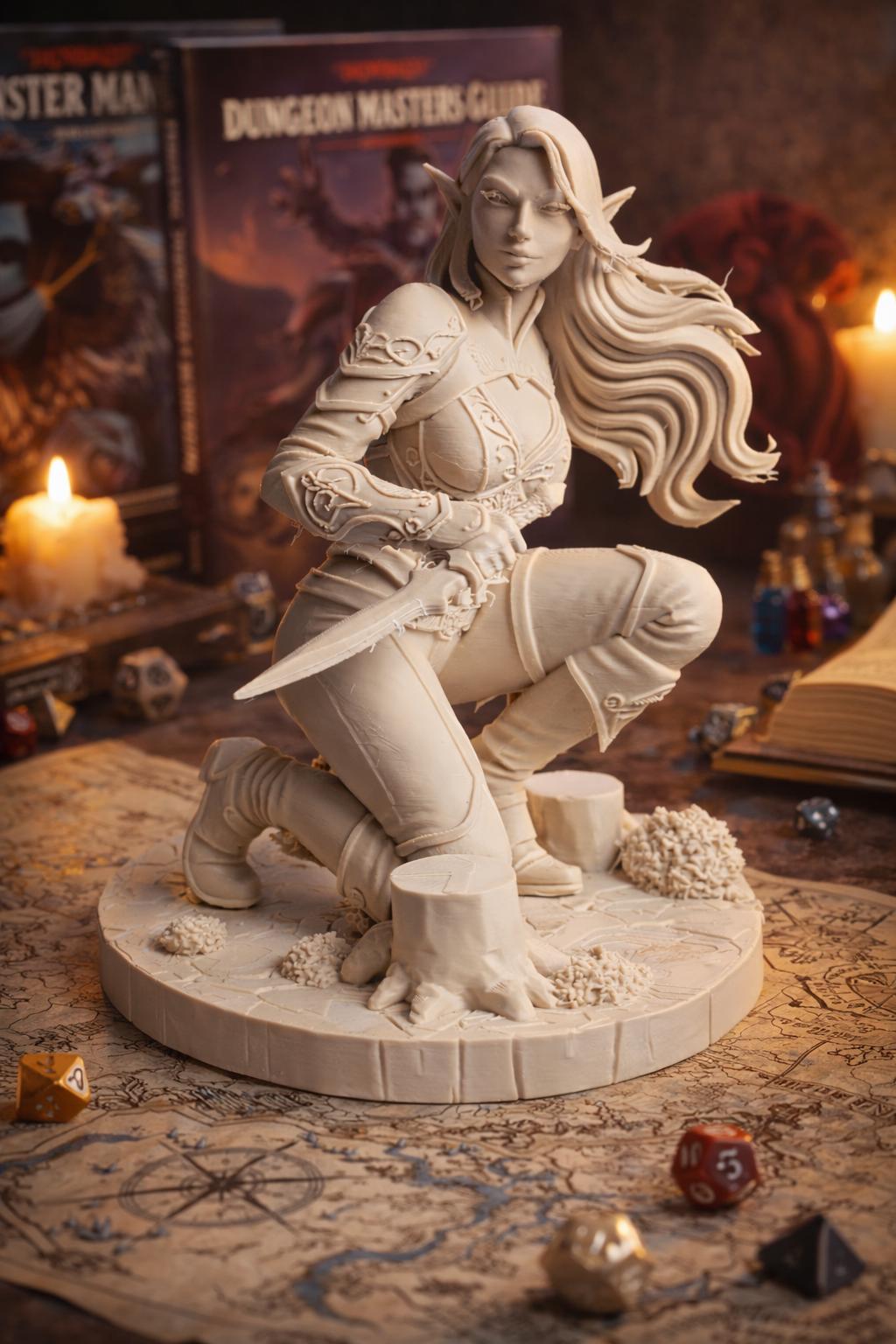 Elf Rogue Miniature, DND Tabletop Figure, Dynamic RPG Character Model, Unpainted Collectible