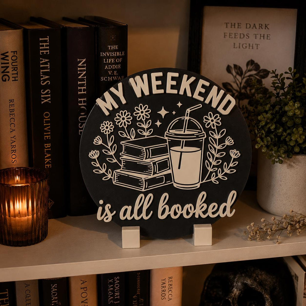 My Weekend Is All Booked Sign, Book Lover Decor, Dark Academia Bookshelf Sign