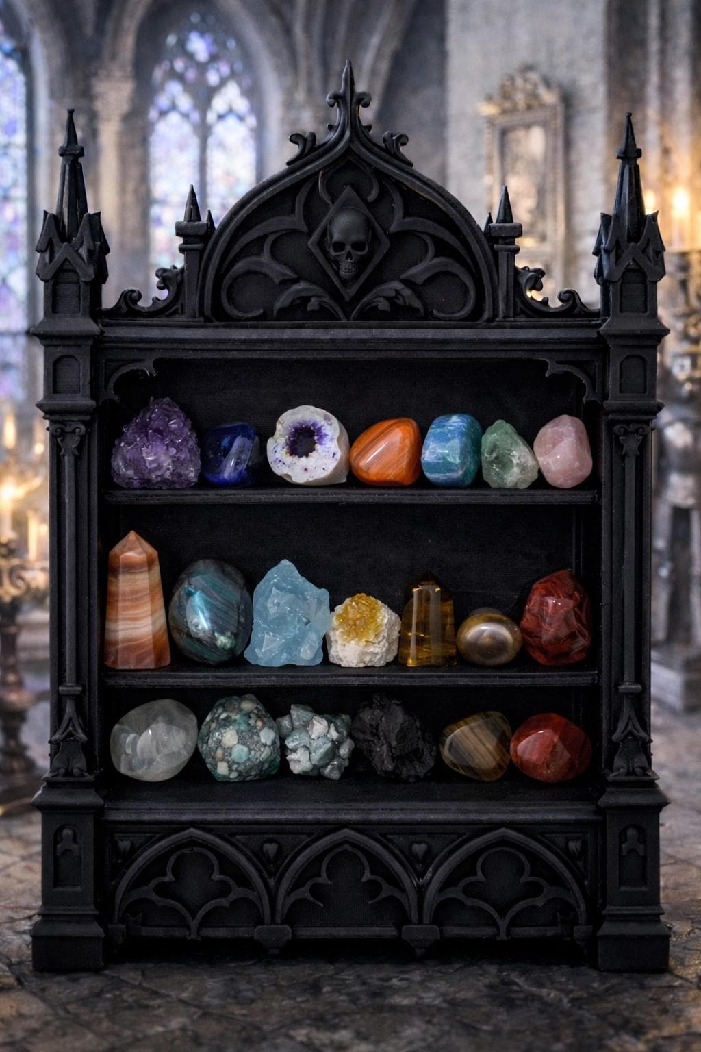 Gothic Book Nook Shelf Decor, Victorian Skull Altar Display, Dark Academia Witchy Home