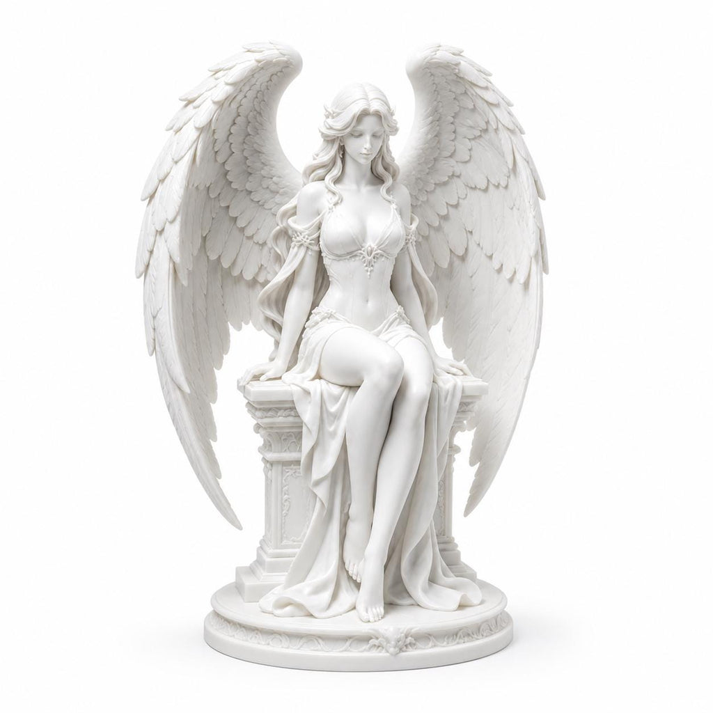 Guardian Archangel Statue, White Guardian Sculpture, Serene Wings Home Decor