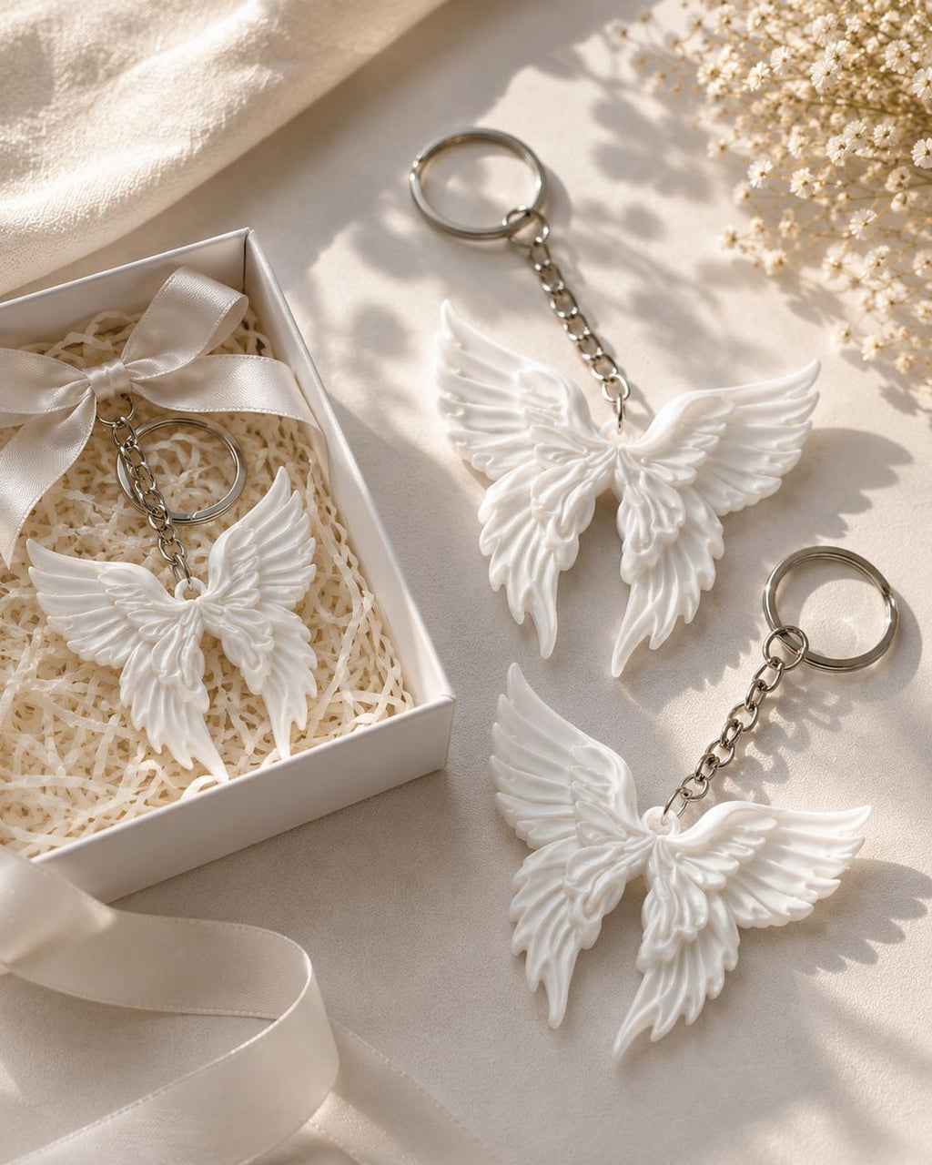 Angel Wing Keychain Set, White Feather Charm, Coquette Bag Accessory