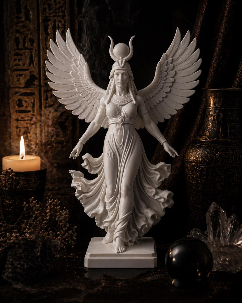 Goddess Statue Home Decor, Egyptian Goddess Isis Statue, White Sculpture, Bookshelf Decor, Mythology Inspired Gift, Altar Decor