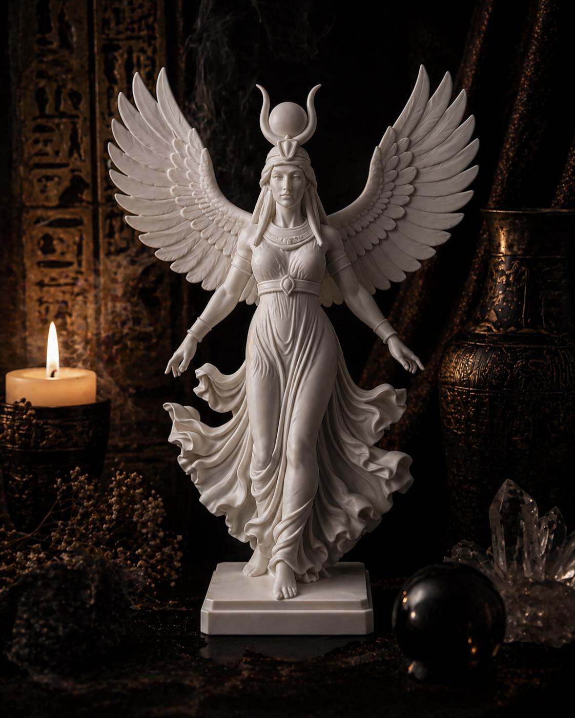 Goddess Statue Home Decor, Egyptian Goddess Isis Statue, White Sculpture, Bookshelf Decor, Mythology Inspired Gift, Altar Decor