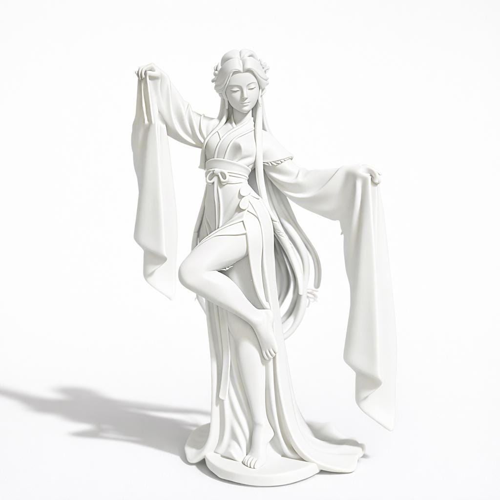 Water Sleeve Dance, Elegant Chinese Goddess Statue, Anime Inspired Sculpture, Zen Decor