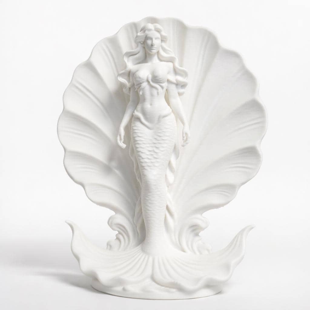 Mermaid Seashell Sculpture, Ocean Inspired Goddess Figure, Coastal Home Decor