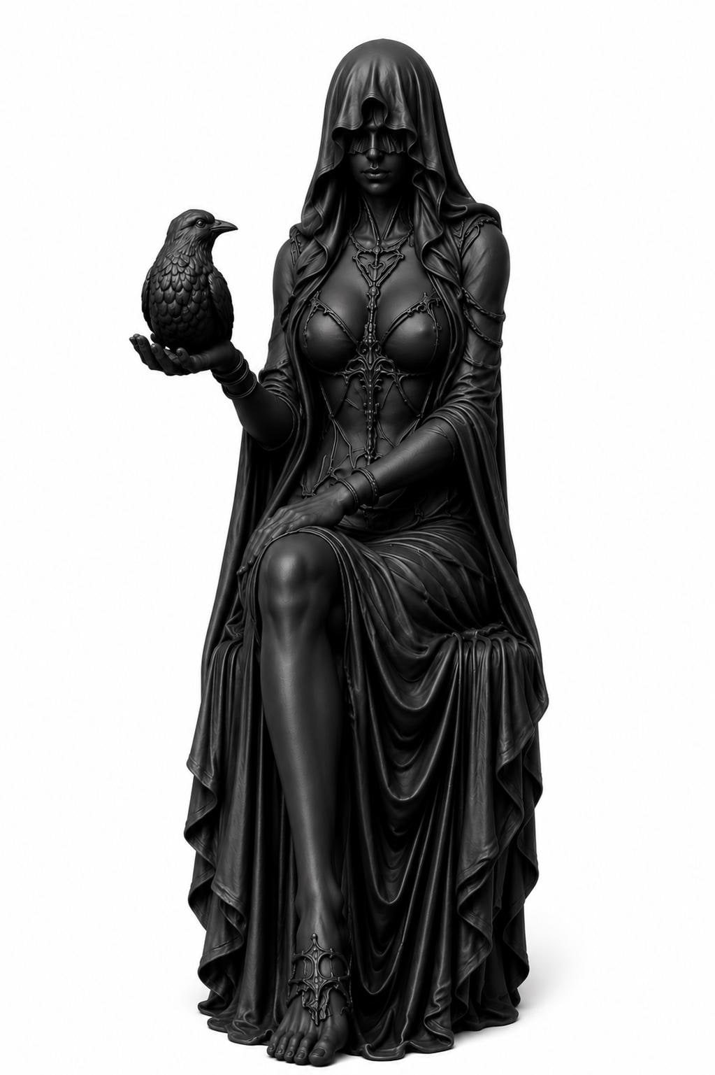 Gothic Raven Shelf Sitter Statue, Dark Feminine Reaper Figurine, Witchy Bookshelf Decor