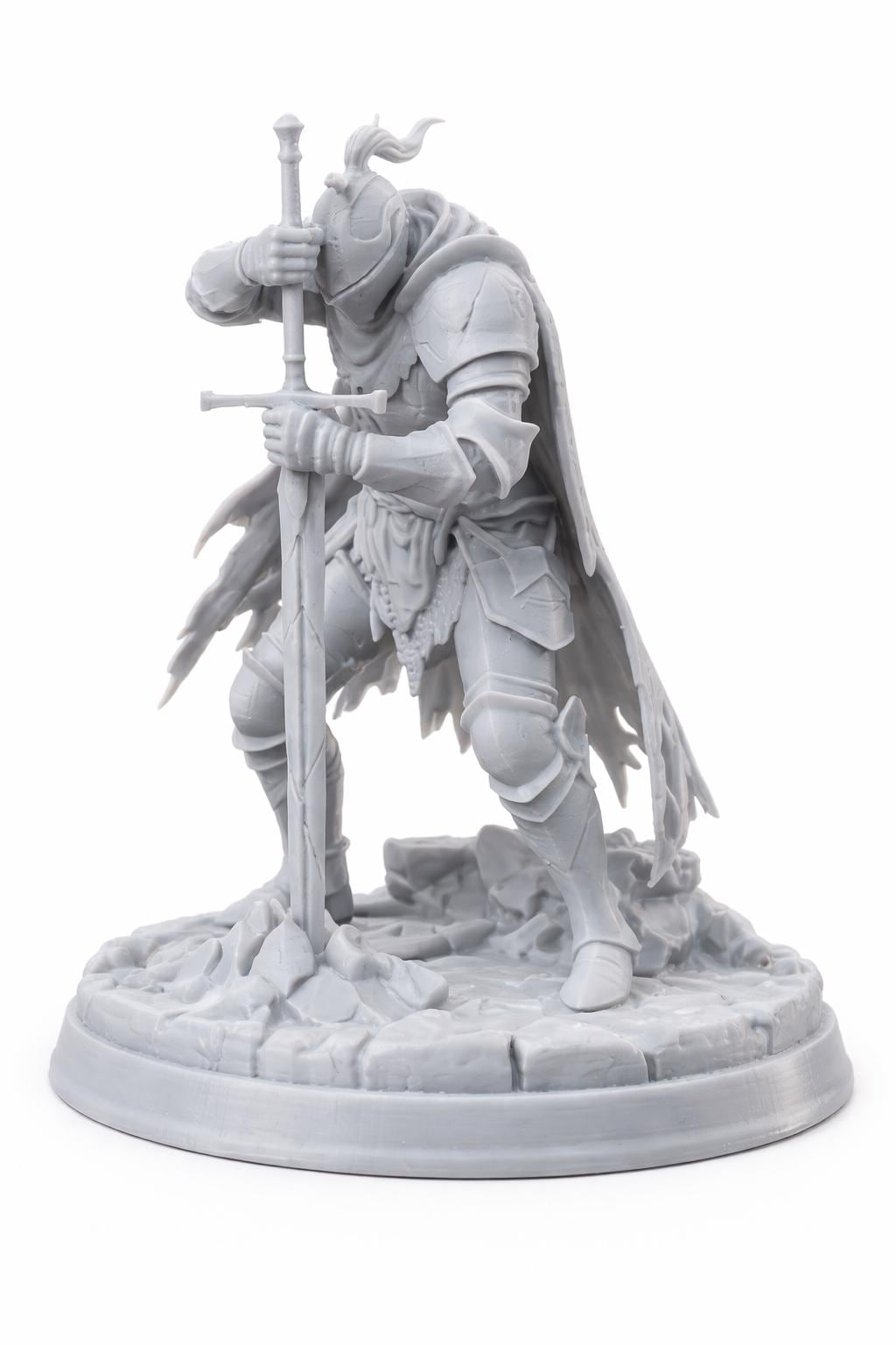 Resting Knight Greatsword Statue, Dark Fantasy Warrior Sculpture