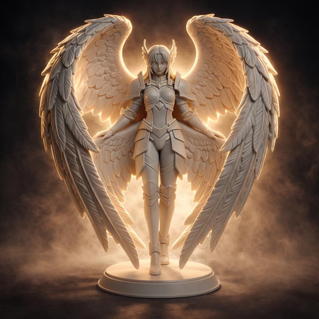 Angel Warrior Figurine, Celestial Guardian Statue, Winged Decor