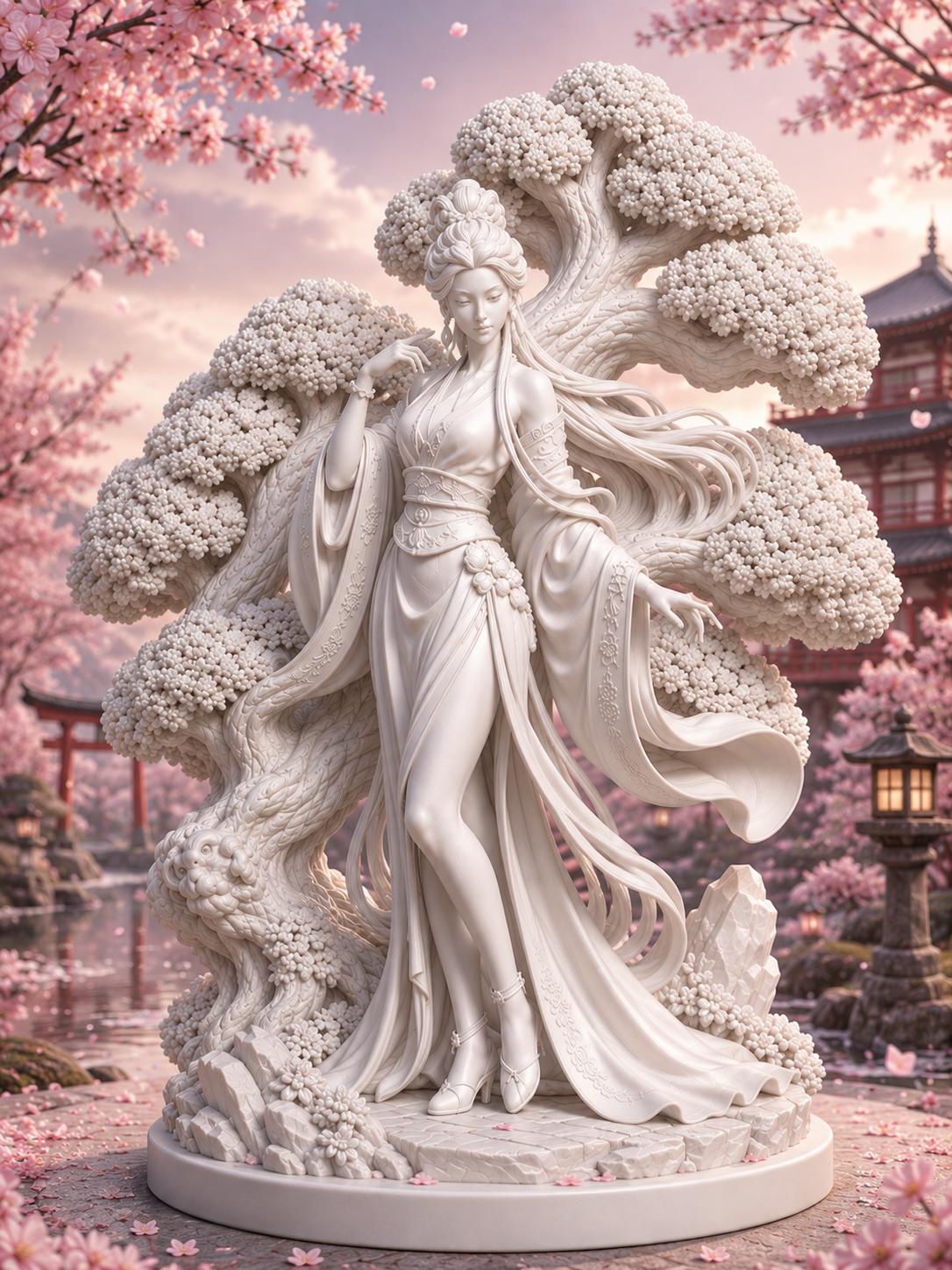 Sakura Spirit Goddess Statue, Cherry Blossom Figurine, Japanese Fantasy Decor, Ethereal Maiden Sculpture